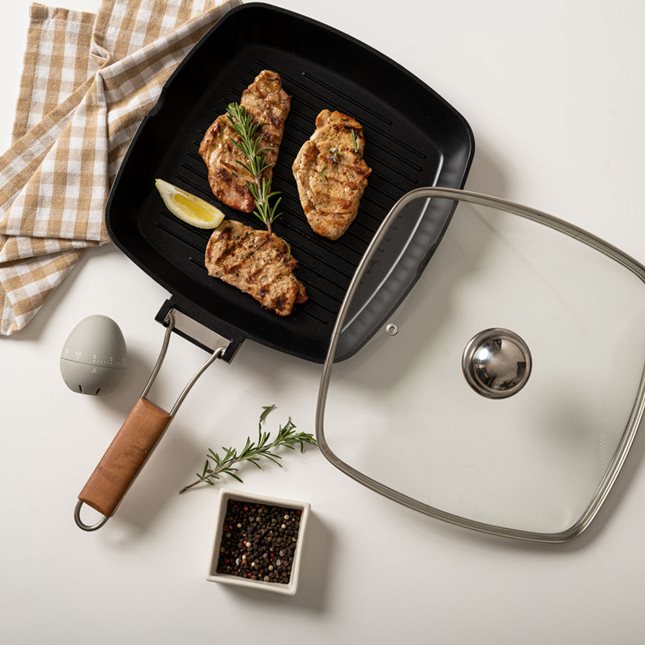 Grill pan with ceramic coating and foldable handle 28x28 cm