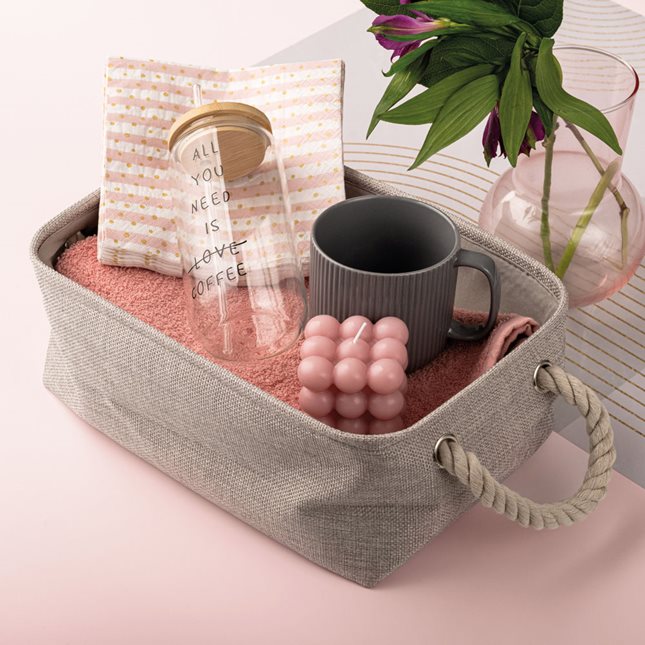Fabric Basket with handles 31x20.3x13 cm grey